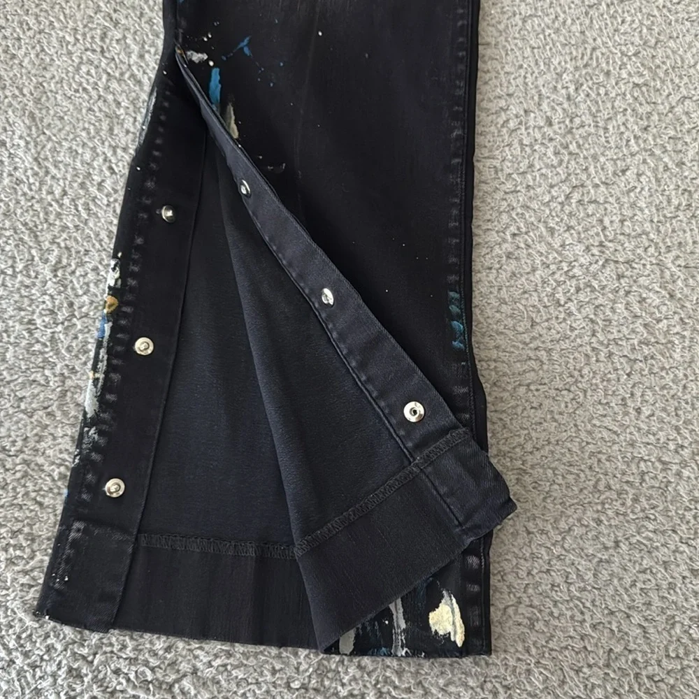 AMIRI Black Flare Wide Leg Jeans with Embellishments Paint size 38